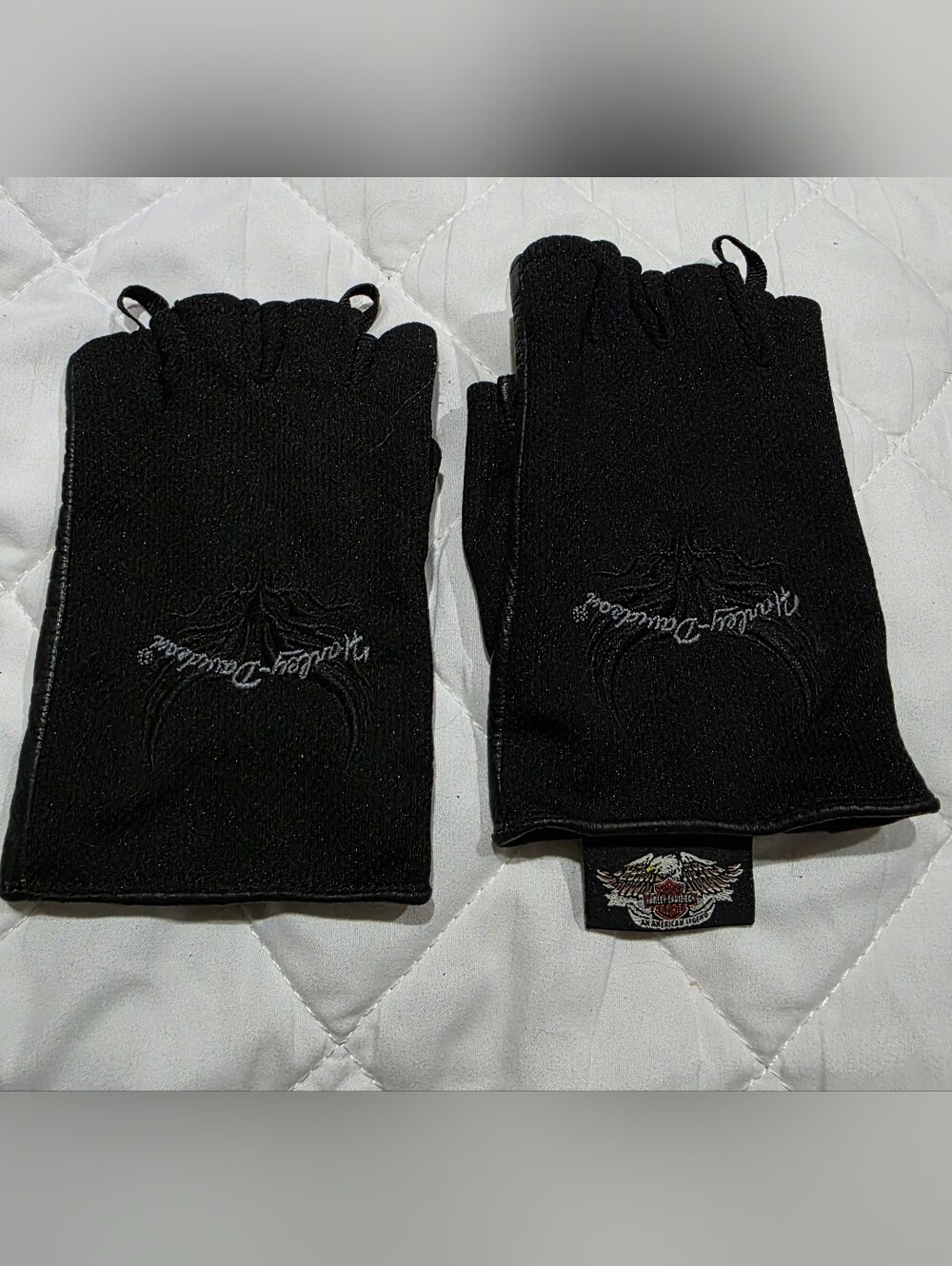 Harley-Davidson Women's Black Fingerless Motorcycle Gloves with Embroidered Logo